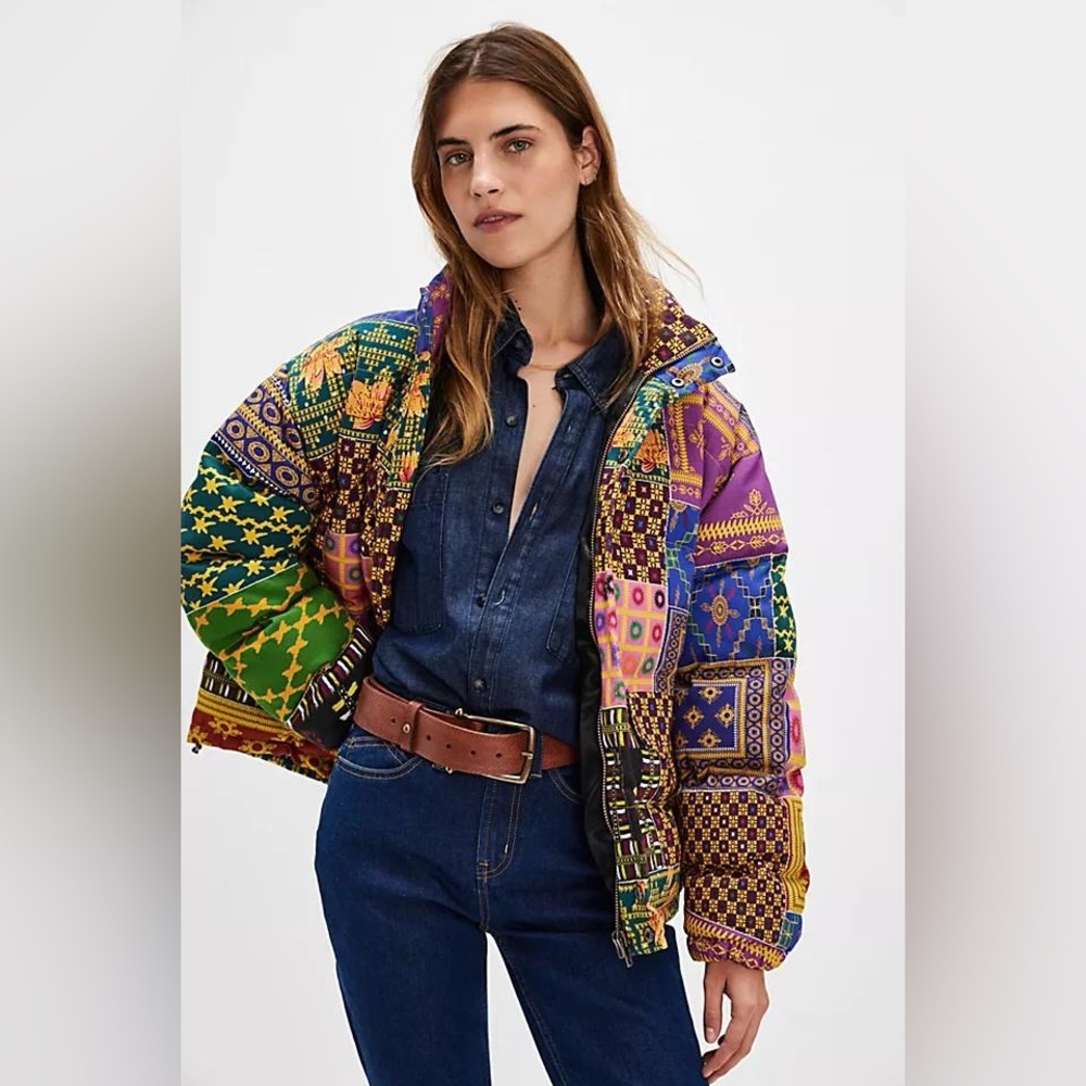 Free People Found Ayubia Printed Tapestry Patchwork Puffer Jacket  XL NWT - Picture 3 of 12